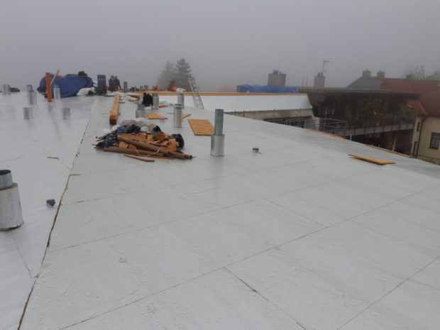 Dodávka skladby mansardové střechy o velikosti 800 m2 u novostavby bytového domu. Zateplení EPS, minerální vatou a PIR izolantem. Mechanicky kotvená PVC hydroizolace, hydroizolační fólie PVC Alkorplan 35276, tl. 1,5 mm. Instalace falešných falců Alkordesign. Záchytný systém, sněhové zachytávače a další detaily. Dodávka byla realizována včetně skladeb teras.…